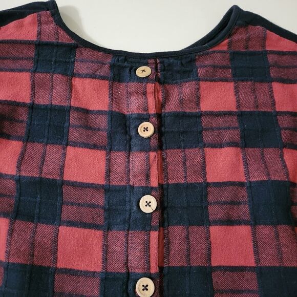 DayTrip Women's Black Balloon Sleeves Top with Buffalo Check Back - Picture 7 of 8